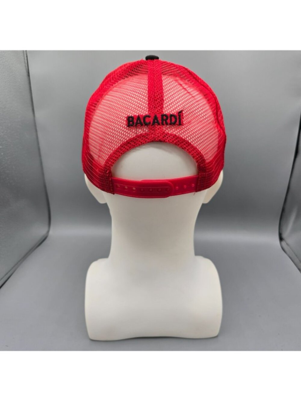 Bacardi Marca De Fabrica Bat Logo Red & Black Mesh Snapback Hat *Fair Condition - Picture 9 of 11